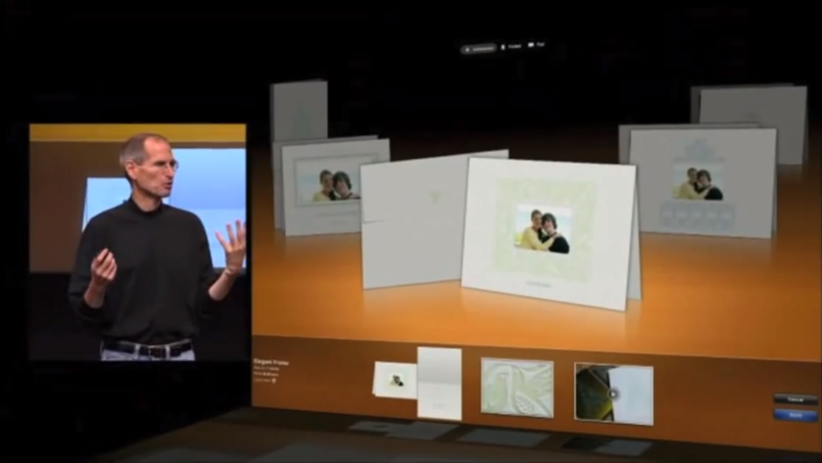 Apple Keynote with Steve Jobs onstage showing our wedding photo
